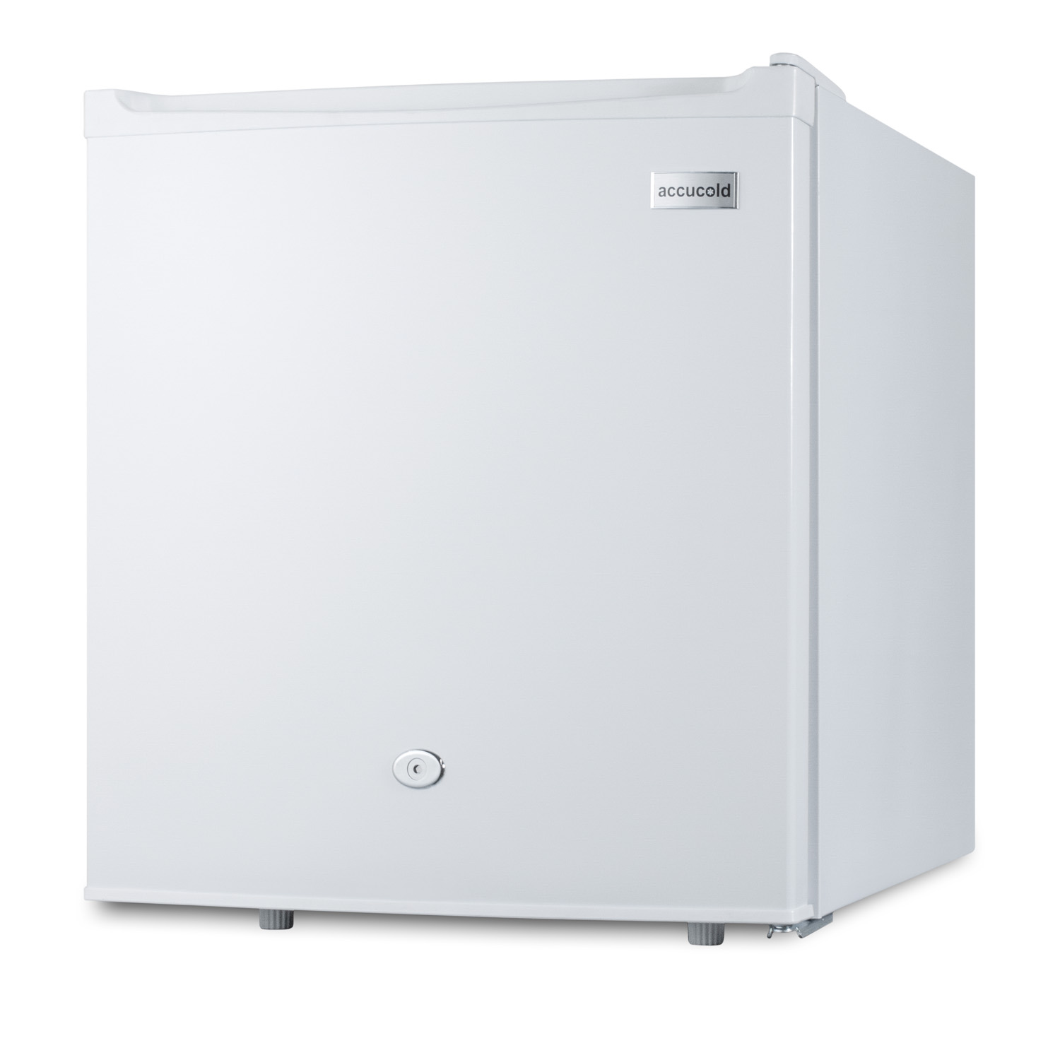 Compact 1.7 cu.ft. all-refrigerator in white with automatic defrost, front lock, and flat door liner